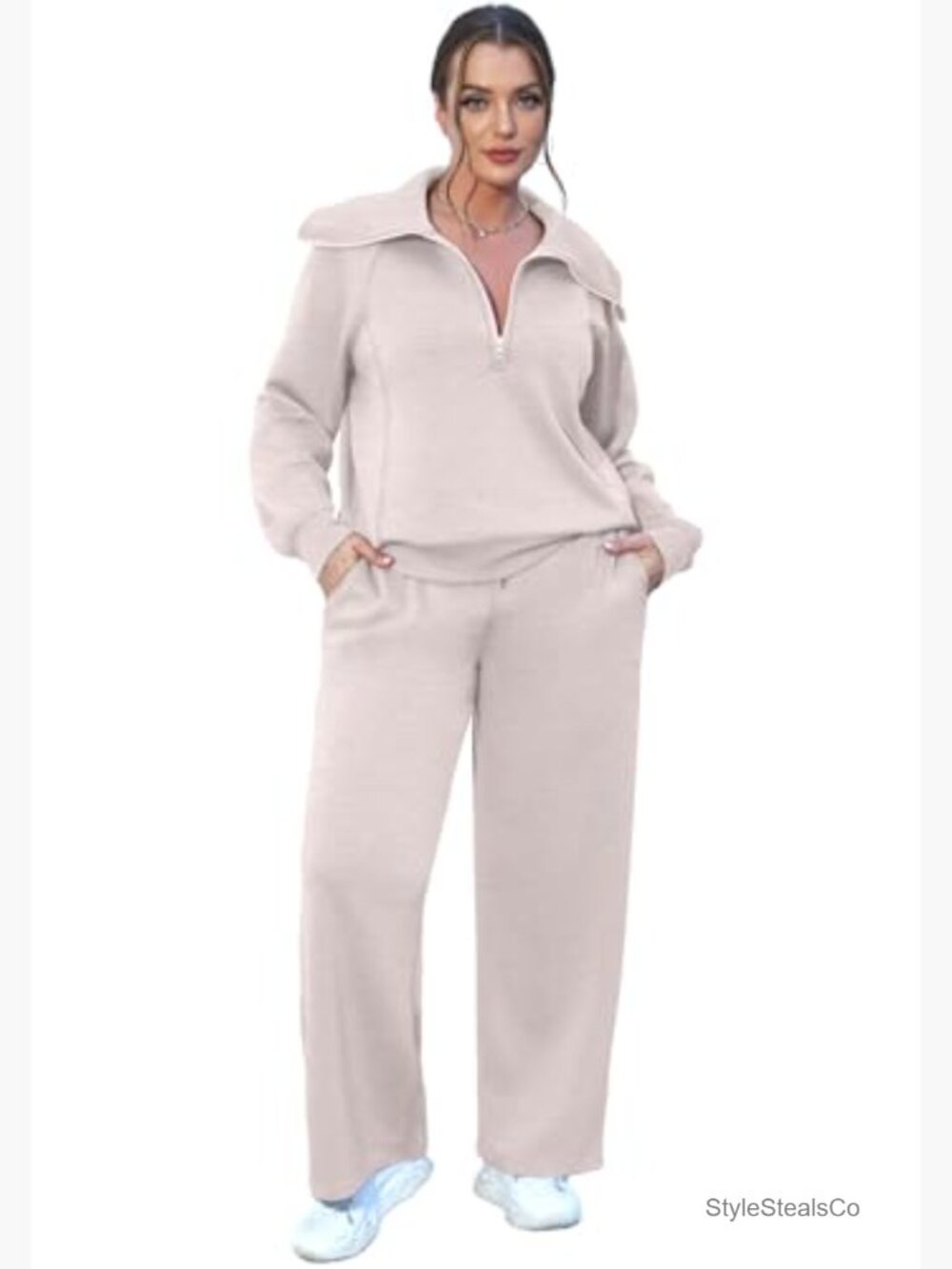 Half Zip Sweatshirt & Wide Leg Sweatpant 2 Piece Set Sweatsuit - Picture 3 of 7